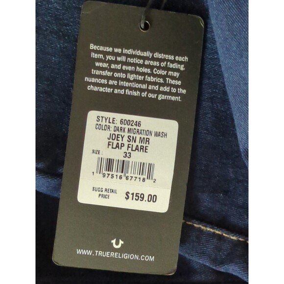 True Religion Nwt Size 33 Joey Mid Rise Flare Jeans MSRP $159 - Picture 4 of 9